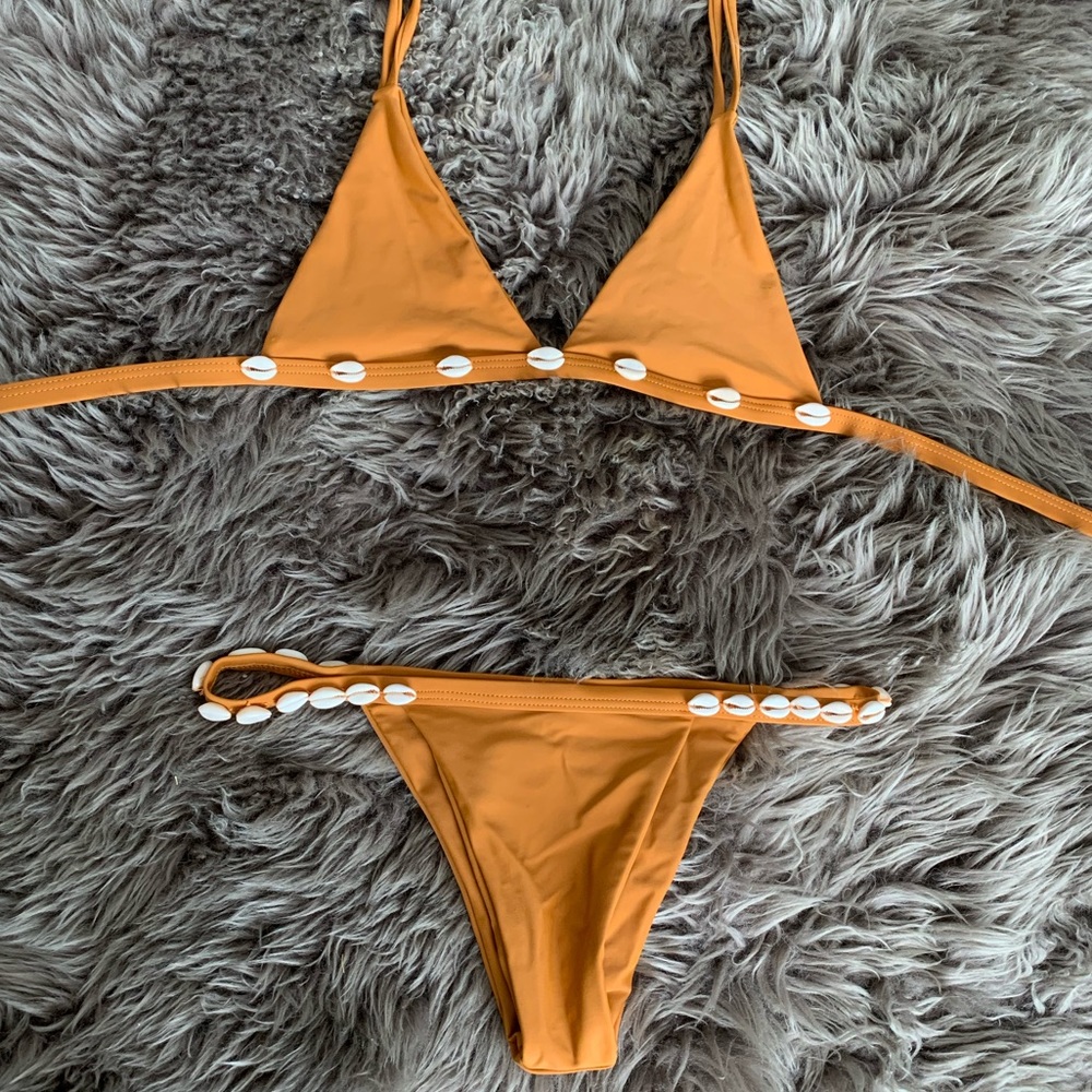 Zaful Beige Nude SeaShell Triangle Tie Bikini